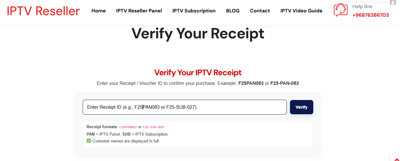 iptv receipt